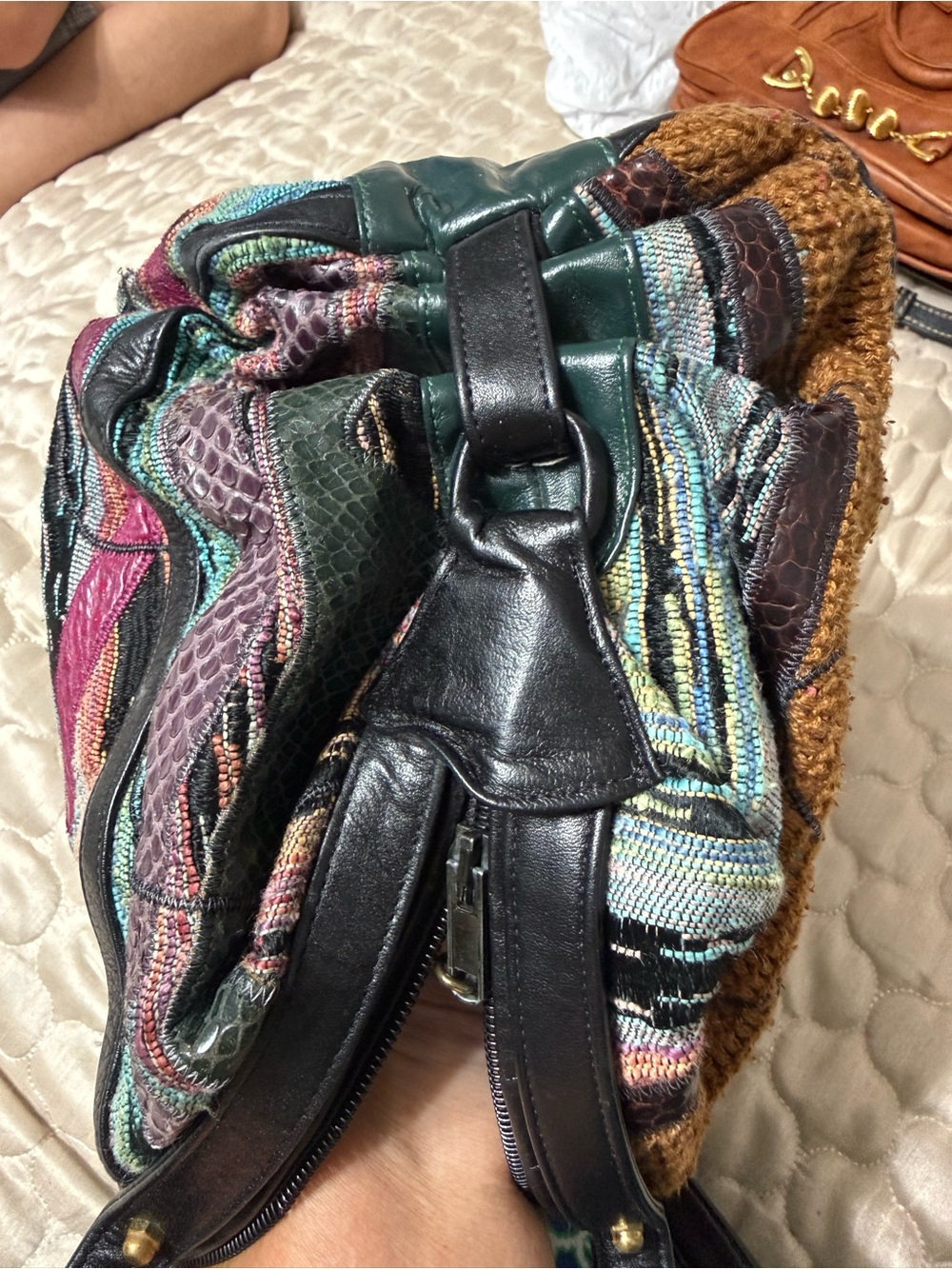 Sharif VTG 80s Multicolor Patchwork Shoulder Bag with Black/Green Trim - Picture 3 of 8